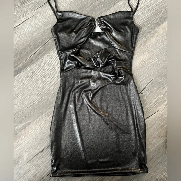 Nasty Gal Shimmering Black Mini Dress metallic - Picture 1 of 5